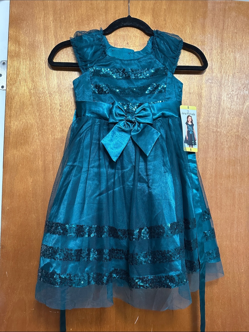 Jona Michelle Teal Sequin Bow Tulle Party Dress